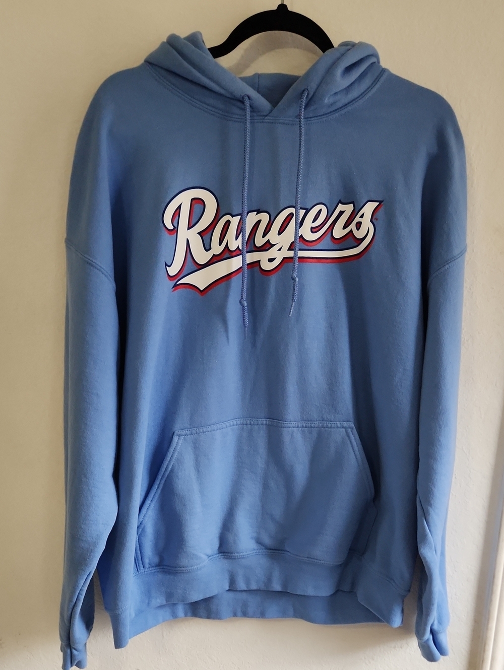 MLB Stitches Texas Rangers Light Blue Script Logo Pullover Hoodie XL